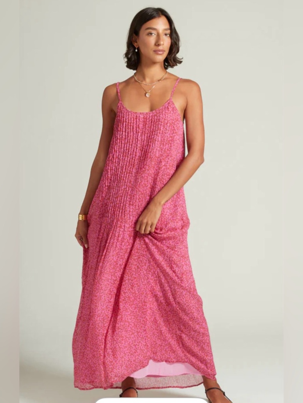 Chan Luu Pink Floral Silk Maxi Sleeveless Slip Dress, Festival retail $315